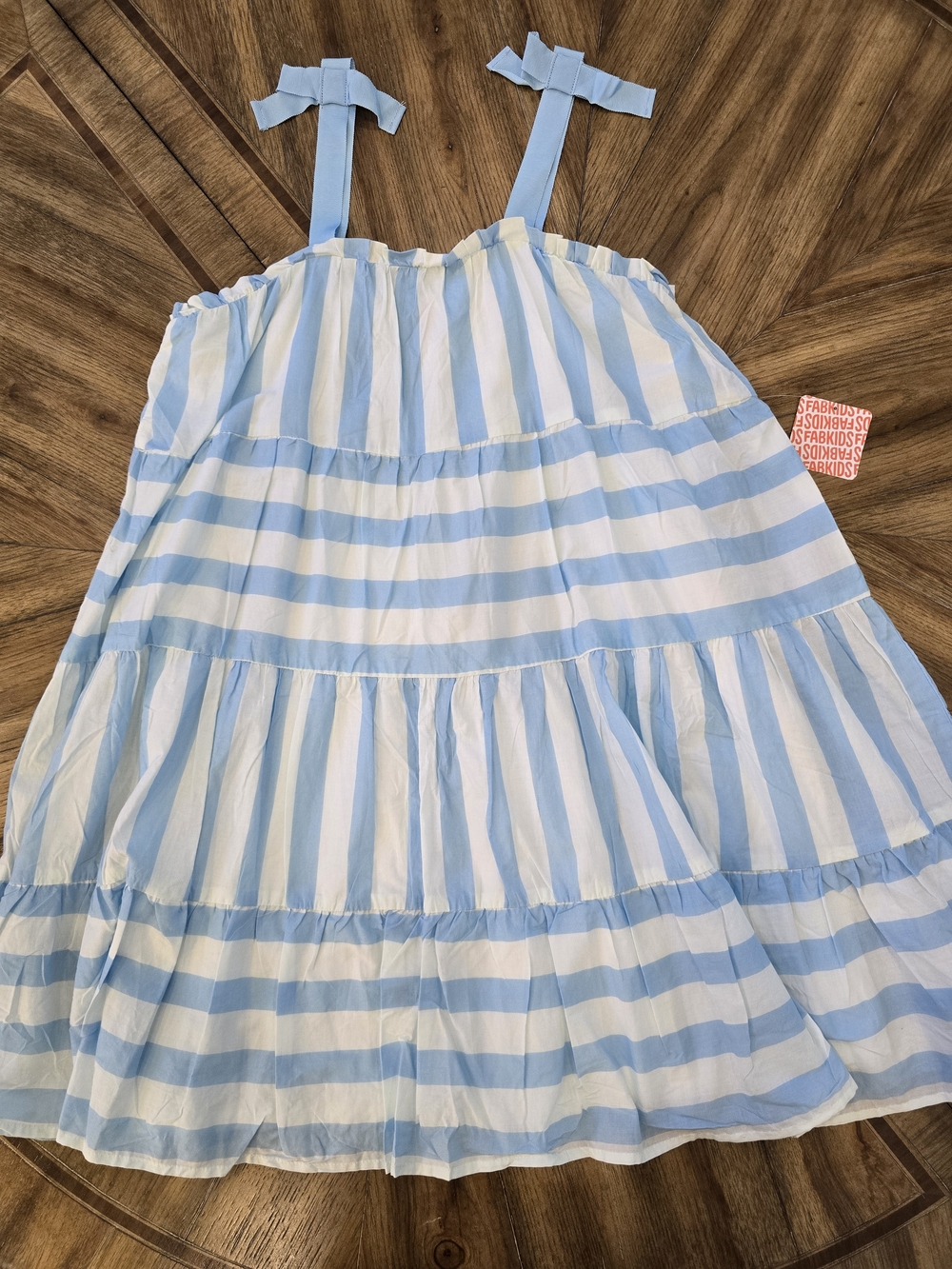 FabKids, Light Blue & White Cotton Girls' Summer Dress, Girl's XXL, Size 18